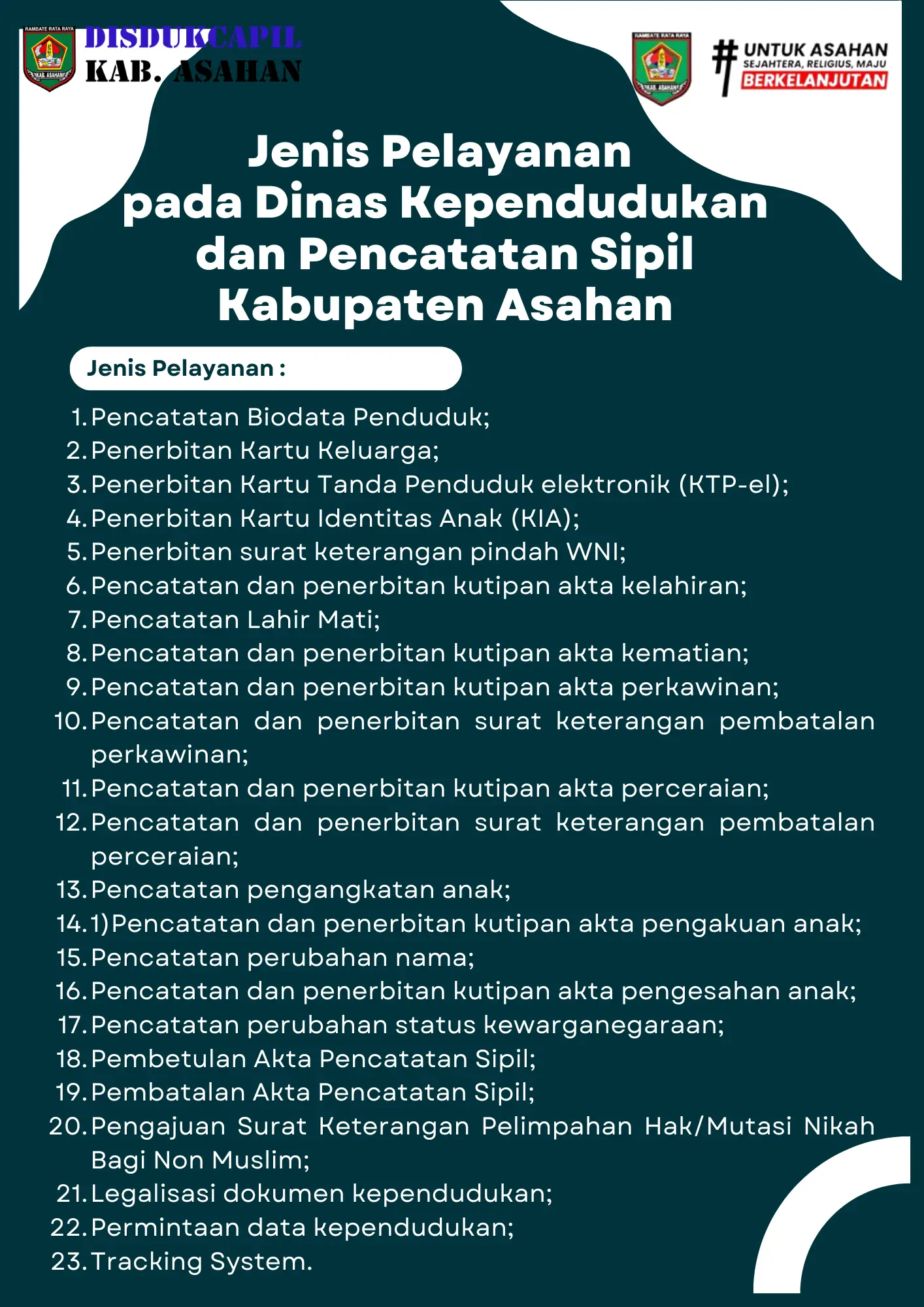 Jenis Pelayanan pada Dinas Kependudukan dan Pencatatan Sipil Kabupaten Asahan